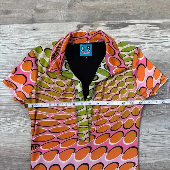 OMIGHTY Mini Dress Pink Green Psychedelic Polo Y2K Indie Sleaze Small - Picture 8 of 9